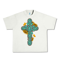 Pistachio gemstone cross with sunflowers and butterflies Urban Heavy Tee - texasbilliewilder