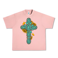 Salmon gemstone cross with sunflowers and butterflies Urban Heavy Tee - texasbilliewilder