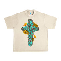 Sandshell gemstone cross with sunflowers and butterflies Urban Heavy Tee - texasbilliewilder