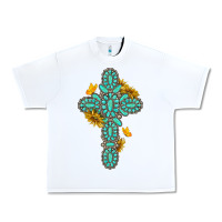 White gemstone cross with sunflowers and butterflies Urban Heavy Tee - texasbilliewilder