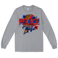 Heather Grey police wife with lightning bolt Long Sleeve Tee - Zillion Design Studio