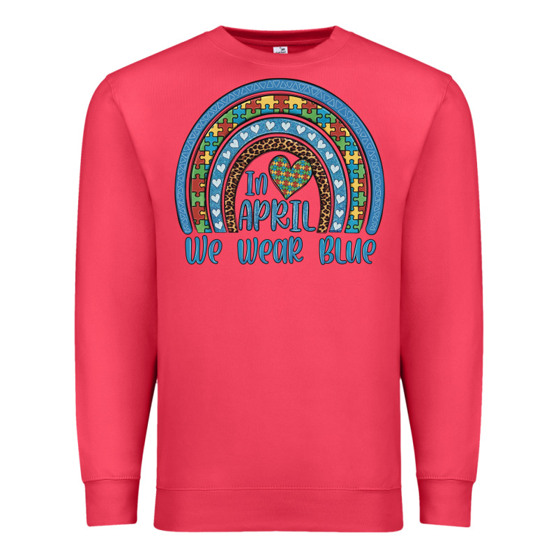 In April We Wear Blue Autism Awareness Leopard Rainbow Premium Sweatshirt by Artiststas | Teevron