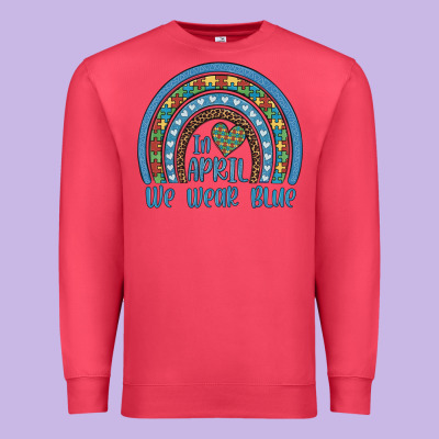In April We Wear Blue Autism Awareness Leopard Rainbow Premium Sweatshirt Designed By Artiststas