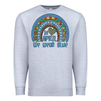 Heather Grey in april we wear blue autism awareness leopard rainbow Premium Sweatshirt - Artiststas