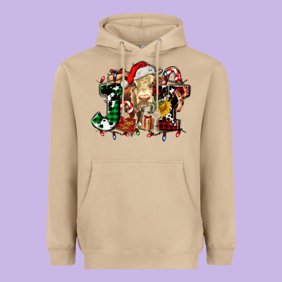 Joy And Cow Christmas Candies And Letters Heavyweight Hoodie Designed By Adodesignshop