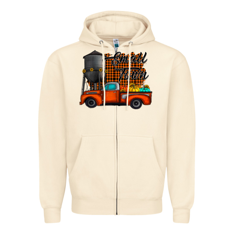 Small Town Fall Zipper Hoodie by CowhideDigitalArt | Teevron