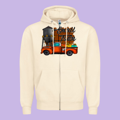 Small Town Fall Zipper Hoodie Designed By Cowhidedigitalart