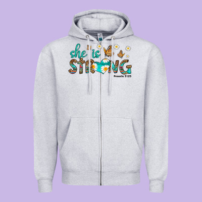 She Is Strong Zipper Hoodie Designed By Hra Design Shop