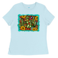Baby Blue cactus christmas Ladies Tee - BarkalooDesign