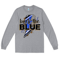Heather Grey back the blue with lightning bolt Long Sleeve Tee - Zillion Design Studio