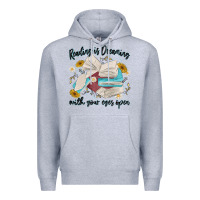 Heather Grey reading is dreaming with your eyes open Premium Hoodie - MaliasSmallBusiness