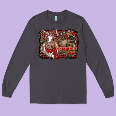 All I Want For Christmas Is A Cow Cowhide Long Sleeve Tee Designed By Ranaportraitstore