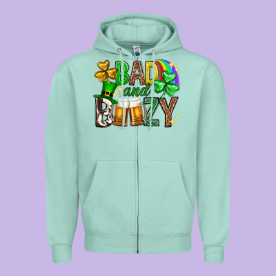 Bad And Boozy St. Patricks Day Zipper Hoodie Designed By Neo Western