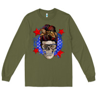Army Green American mom skull Long Sleeve Tee - Zillion Design Studio