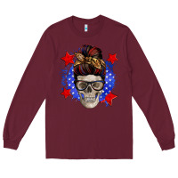 Burgundy American mom skull Long Sleeve Tee - Zillion Design Studio