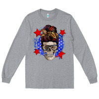 Heather Grey American mom skull Long Sleeve Tee - Zillion Design Studio