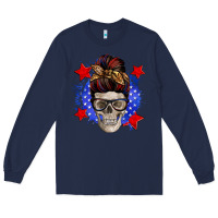 Navy American mom skull Long Sleeve Tee - Zillion Design Studio
