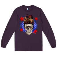 Plum American mom skull Long Sleeve Tee - Zillion Design Studio