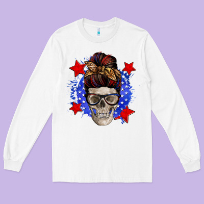 American Mom Skull Long Sleeve Tee Designed By Zillion Design Studio