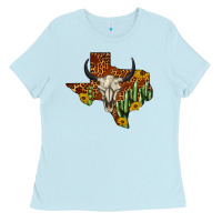 Baby Blue bull skull texas map western Ladies Tee - BarkalooDesign