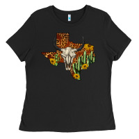 Black bull skull texas map western Ladies Tee - BarkalooDesign