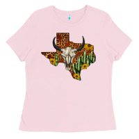 Bubblegum Pink bull skull texas map western Ladies Tee - BarkalooDesign