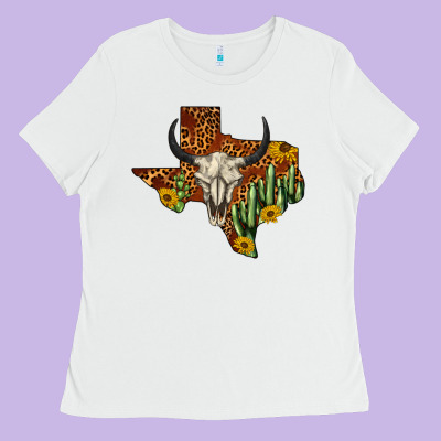 Bull Skull Texas Map Western Ladies Tee Designed By Barkaloodesign