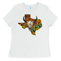 White bull skull texas map western Ladies Tee - BarkalooDesign