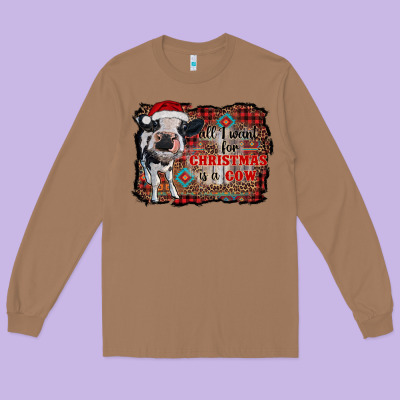 All I Want For Christmas Is A Cow Aztec Long Sleeve Tee Designed By Ranaportraitstore