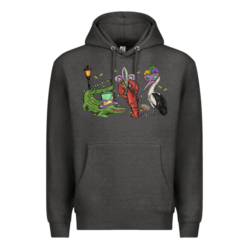 Mardi Gras Alligator Crawfish Pelican Premium Hoodie by MaliasSmallBusiness | Teevron