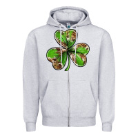 Heather Grey Cowhide leopard shamrock 4th of july Zipper Hoodie - Neo Western