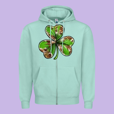 Cowhide Leopard Shamrock 4th Of July Zipper Hoodie Designed By Neo Western