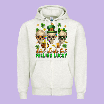 Dead Inside But Feeling Lucky St. Patricks Day Zipper Hoodie Designed By Neo Western