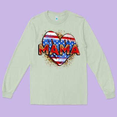 American Mama Heart Long Sleeve Tee Designed By Zillion Design Studio