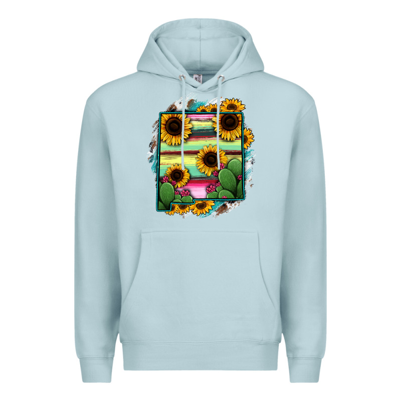 New Mexico Map Sunflower Cactus Serape Premium Hoodie by RanaPortraitStore | Teevron