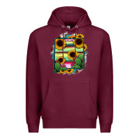Burgundy New Mexico Map Sunflower Cactus Serape Premium Hoodie - RanaPortraitStore