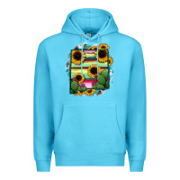 Ocean Blue New Mexico Map Sunflower Cactus Serape Premium Hoodie - RanaPortraitStore