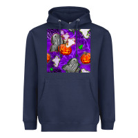 Navy tombstone and ghosts seamless paternal Heavyweight Hoodie - BundleAndBundleShop