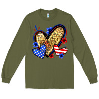 Army Green American flag heart leopard Long Sleeve Tee - Zillion Design Studio