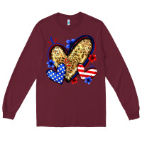 Burgundy American flag heart leopard Long Sleeve Tee - Zillion Design Studio