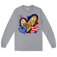 Heather Grey American flag heart leopard Long Sleeve Tee - Zillion Design Studio