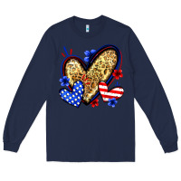 Navy American flag heart leopard Long Sleeve Tee - Zillion Design Studio