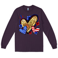 Plum American flag heart leopard Long Sleeve Tee - Zillion Design Studio