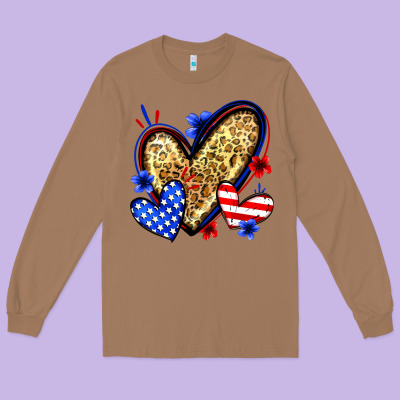 American Flag Heart Leopard Long Sleeve Tee Designed By Zillion Design Studio