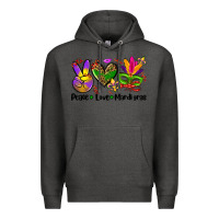 Charcoal Heather peace love  mardi gras Premium Hoodie - AdoDesignShop