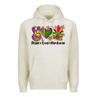 Oatmeal Heather peace love  mardi gras Premium Hoodie - AdoDesignShop