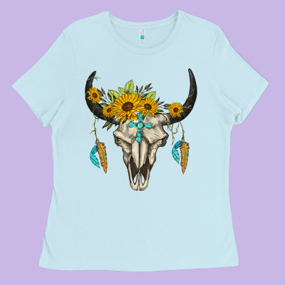 Bull Skull Western Ladies Tee Designed By Barkaloodesign