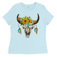 Baby Blue bull skull western Ladies Tee - BarkalooDesign