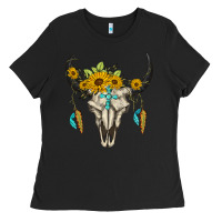 Black bull skull western Ladies Tee - BarkalooDesign