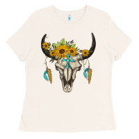 Bone bull skull western Ladies Tee - BarkalooDesign